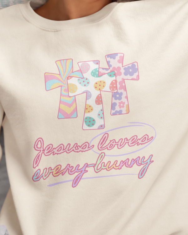 Jesus Loves Every-Bunny Crewneck Sweatshirt - Image 3