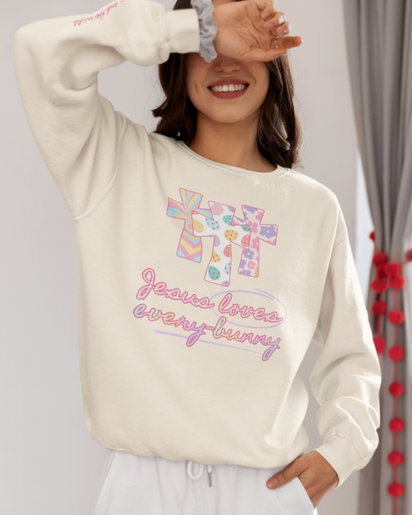 Jesus Loves Every-Bunny Crewneck Sweatshirt - Image 2